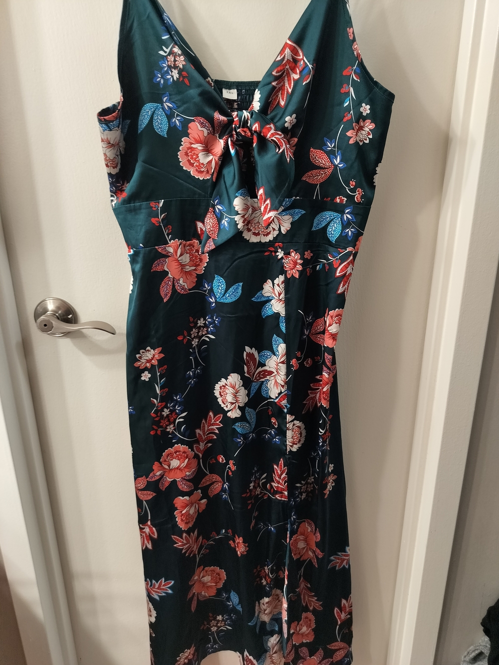 Floral Tie-Front Green V-Neck Maxi Dress